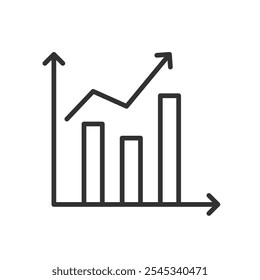 Aumente, ícone no projeto da linha. Aumentar, crescimento, subir, expandir, aumentar, melhorar, melhorar no vetor de fundo branco. Ícone Aumentar traçado editável