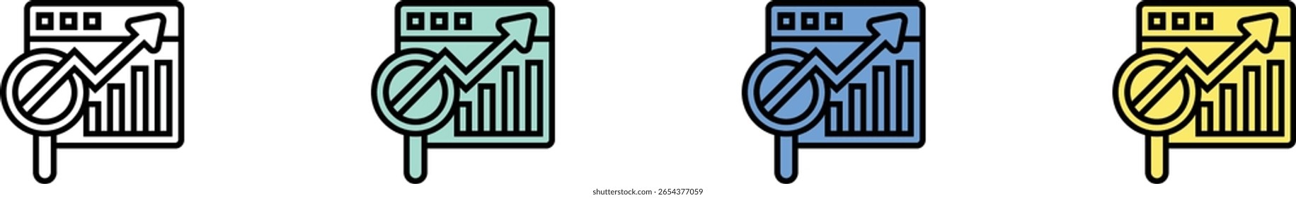 Icono de aumento. Esquema, diseño de estilo verde, azul y amarillo aislado sobre fondo blanco
