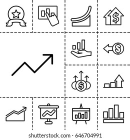Increase icon. set of 13 outline increaseicons such as graph, chart, graph on hand, coin, medal, money up