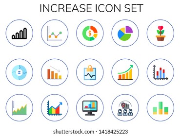 increase icon set. 15 flat increase icons.  Collection Of - growth, graph, chart, performance, profit, visitor, bar chart