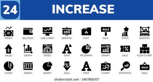 increase icon set. 24 filled increase icons.  Simple modern icons about  - Profit, Billfold, Line chart, Graphic, Font, Sale, Stats, Sales, Graph, Speed, Pie graph, Flow chart
