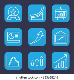 Increase icon. set of 9 outline increase icons such as graph, chart, chart on display, medal