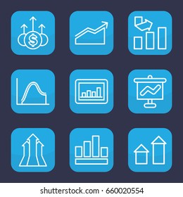 Increase icon. set of 9 outline increase icons such as arrow up, graph, chart, arrows up, money up