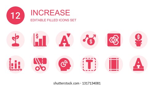 increase icon set. Collection of 12 filled increase icons included Growth, Graph, Font, Chart, Extension manager, Sales, Margin