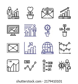 aumentar el conjunto de iconos con iconos de línea. Estilo De Línea Delgada Moderna. Adecuado para Web e Icono móvil. Ilustración del vector EPS 10.
