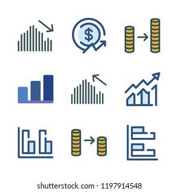 increase icon set. vector set about coin stack, bar chart and profits icons set.