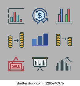 increase icon set. vector set about bar chart, profits, coin stack and sale icons set.