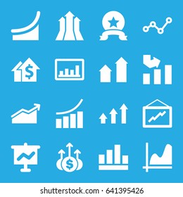 Increase icons set. set of 16 increase filled icons such as arrow up, graph, chart, arrows up, medal, money up, dolar growth
