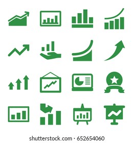 Increase icons set. set of 16 increase filled icons such as graph, chart, chart on display, graph on hand, medal, arrow up