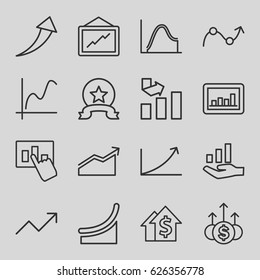 Increase icons set. set of 16 increase outline icons such as graph, graph on hand, chart, medal, arrow up, money up, dolar growth