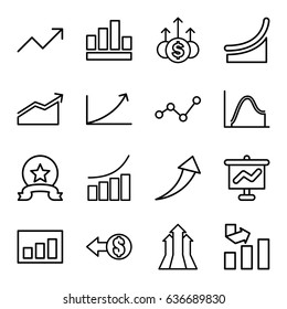 Increase icons set. set of 16 increase outline icons such as graph, coin, chart, arrows up, medal, arrow up, money up