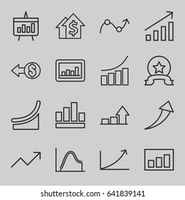 Increase icons set. set of 16 increase outline icons such as graph, chart, coin, medal, arrow up