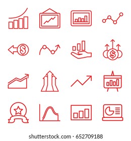 Increase icons set. set of 16 increase outline icons such as graph, chart, chart on display, graph on hand, coin, arrows up, medal