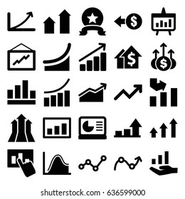 Increase icons set. set of 25 increase filled icons such as arrow up, graph, chart, chart on display, graph on hand, hand on graph, arrows up, medal, money up, coin