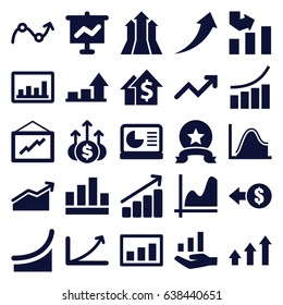 Increase icons set. set of 25 increase filled icons such as graph, chart on display, graph on hand, chart, arrows up, medal, arrow up, money up, coin, dolar growth
