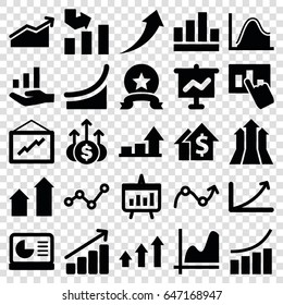 Increase icons set. set of 25 increase filled icons such as arrow up, graph, chart, chart on display, graph on hand, arrows up, medal
