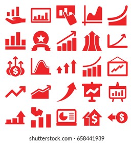 Increase icons set. set of 25 increase filled icons such as graph, chart, chart on display, graph on hand, arrows up, medal, arrow up, coin