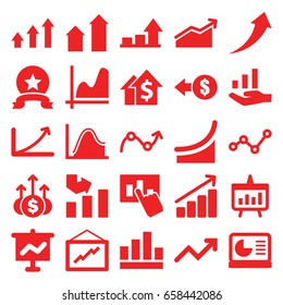 Increase icons set. set of 25 increase filled icons such as arrow up, graph, chart, chart on display, graph on hand, medal, coin