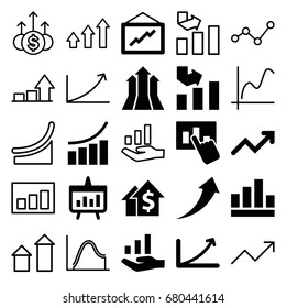 Increase icons set. set of 25 increase filled and outline icons such as graph, chart, graph on hand, hand on graph, arrows up, arrow up, money up