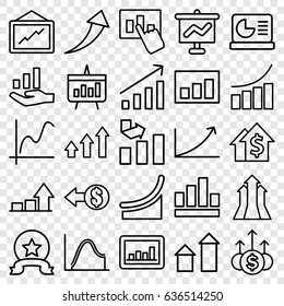 Increase icons set. set of 25 increase outline icons such as arrow up, graph, chart, chart on display, graph on hand, coin, arrows up, medal, money up