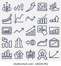 Increase icons set. set of 25 increase outline icons such as graph, chart, chart on display, graph on hand, coin, arrows up, medal, arrow up, money up, dolar growth