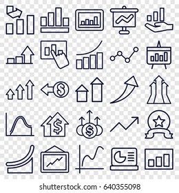 Increase icons set. set of 25 increase outline icons such as arrow up, graph, chart, chart on display, graph on hand, coin, arrows up, medal, money up