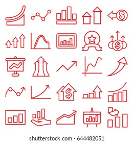 Increase icons set. set of 25 increase outline icons such as arrow up, graph, chart, graph on hand, coin, arrows up, medal, money up, dolar growth