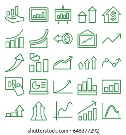 Increase icons set. set of 25 increase outline icons such as arrow up, graph, chart, chart on display, graph on hand, coin, arrows up, dolar growth