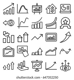 Increase icons set. set of 25 increase outline icons such as arrow up, graph, chart, chart on display, graph on hand, coin, medal, money up