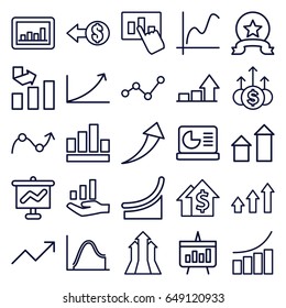 Increase icons set. set of 25 increase outline icons such as arrow up, graph, chart, chart on display, graph on hand, coin, arrows up, medal, money up