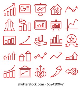 Increase icons set. set of 25 increase outline icons such as arrow up, graph, chart, chart on display, graph on hand, coin, arrows up, medal, money up, dolar growth