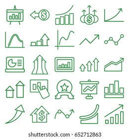 Increase icons set. set of 25 increase outline icons such as arrow up, graph, chart, chart on display, coin, arrows up, medal, money up, dolar growth, graph on board