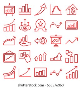 Increase icons set. set of 25 increase outline icons such as graph, chart, graph on hand, coin, medal, arrow up, money up