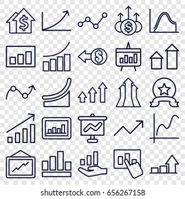 Increase icons set. set of 25 increase outline icons such as arrow up, graph, chart, graph on hand, coin, arrows up, medal, money up