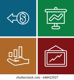 Increase icons set. set of 4 increase outline icons such as graph, graph on hand, coin