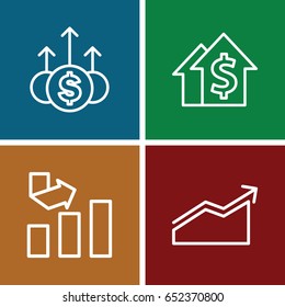 Increase icons set. set of 4 increase outline icons such as graph, chart, money up