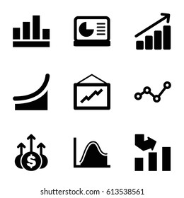 Increase icons set. set of 9 increase filled icons such as graph, chart on display, chart