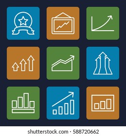 increase icons set. Set of 9 increase outline icons such as graph, chart, arrows up