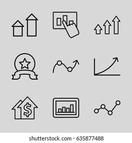 Increase icons set. set of 9 increase outline icons such as arrow up, graph, medal, dolar growth