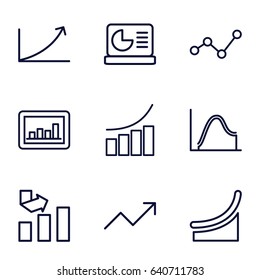 Increase icons set. set of 9 increase outline icons such as graph, chart on display