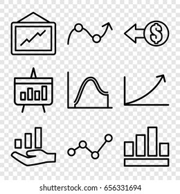 Increase icons set. set of 9 increase outline icons such as graph, chart, graph on hand