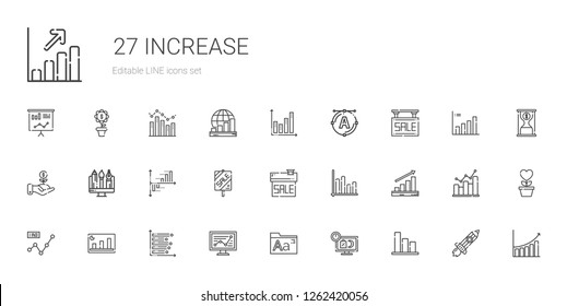 increase icons set. Collection of increase with bar chart, sale, fonts, line chart, profits, graphic, investment, font, rising, growth, bar graph. Editable and scalable increase icons.
