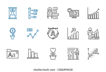 increase icons set. Collection of increase with bar chart, profits, growth, fonts, font, line chart, sale, time is money. Editable and scalable increase icons.