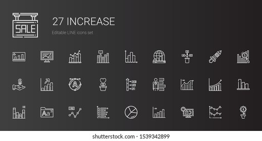 increase icons set. Collection of increase with sale, bar chart, chart, line chart, fonts, growth, font, profits, investment, rising, bar graph. Editable and scalable increase icons.