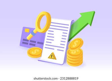 Increase inflation 3d realistic concept. Vector illustration for infographics, banner, mobile app.