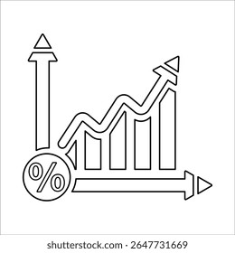 Icono de aumento de tasa de interés, Vector de línea