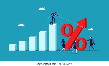 Increase interest rates. Businessman pulling up percentage icon. finance and investment