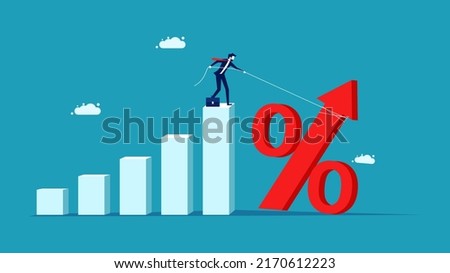 Increase interest rates. Businessman pulling up percentage icon. finance and investment