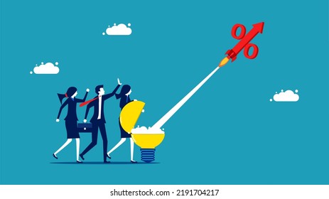 Increase interest rates. Interest rates are rising like a rocket. vector