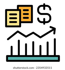 Increase job graph icon outline vector. Work time. Business team color flat